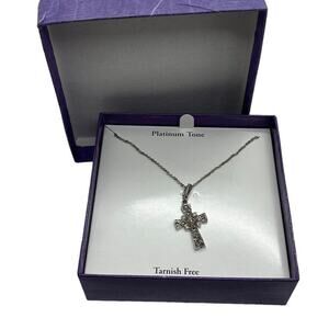 Cross Silver Platinum Tone Christian Symbol Christ Church Gift Box New